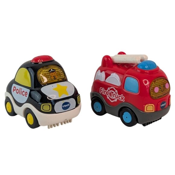 Vtech Go Go Smart Wheels Red Fire Truck & Police Car Vehicle Lot Tested - Picture 1 of 14